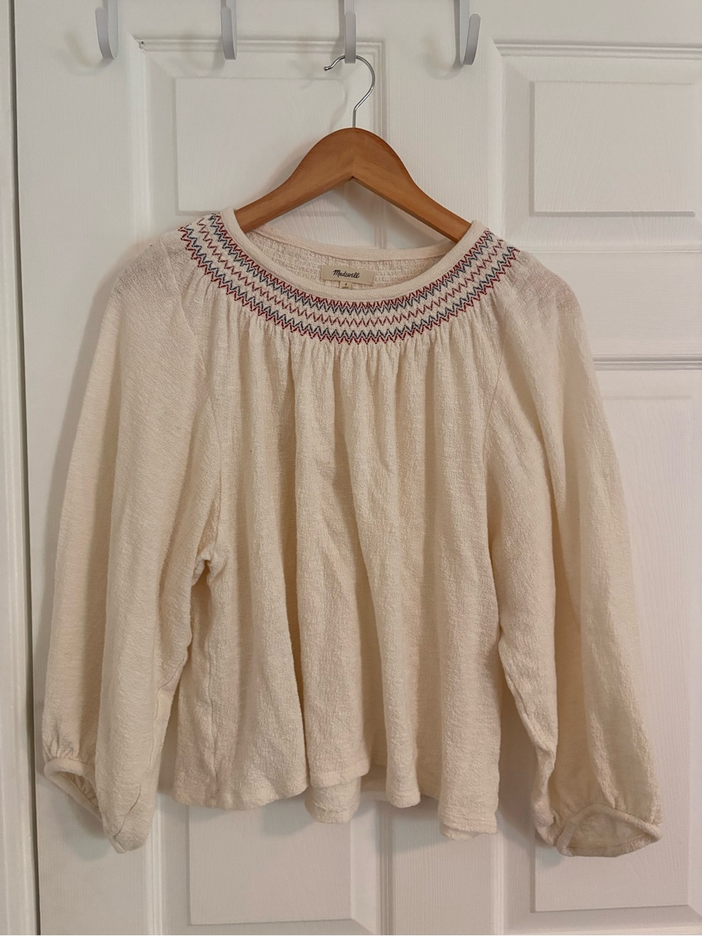 Madewell Superlight Jacquard Embroidered Smocked Top